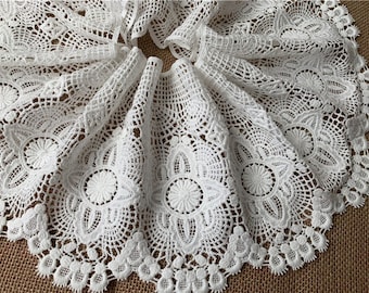 Super Wide Cotton Lace Trim Retro Off White Crochet Lace Hollowed Out Lace Fabric With Scalloped Border 6.7&quot; Wide 1 Yard