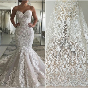 2020 Newest Heavy Embroidered Lace Fabric Wedding Dress Fabric Bridal Lace Fabric With Glitter Sequins 51“ Width By The Yard