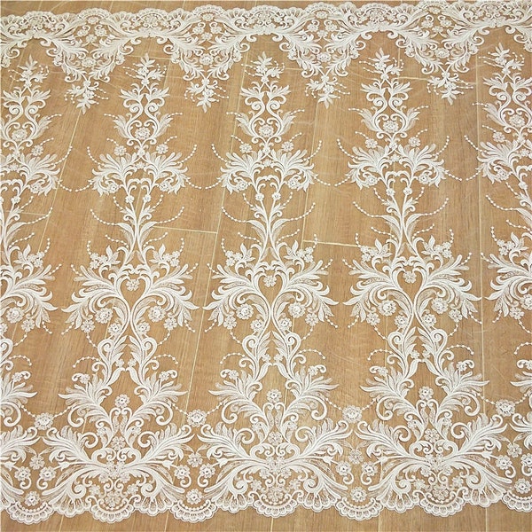 Venice Lace Fabric By The Yard, Ivory Flowers Lace Fabric, Retro Wedding Lace, Spitze Stoff, Curtain Lace 51” Width