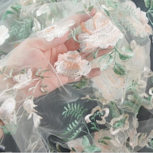Exquisite Flower Gauze Fabric, Mix-colored Wedding Lace Fabric, Embroidered Tulle Fabric, Bridal Dresses Fabric Sold By The Yard