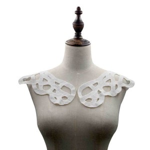 1 Pair Mirror Lace Collar Applique, Water Soluble Venice Lace For Dress, Graduation Gown, Costumes, Doll outfits