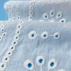 Cotton Lace Fabric Eyelet Flower Design Both Scalloped Borders Off White Color 55 Width 1 Yard image 6