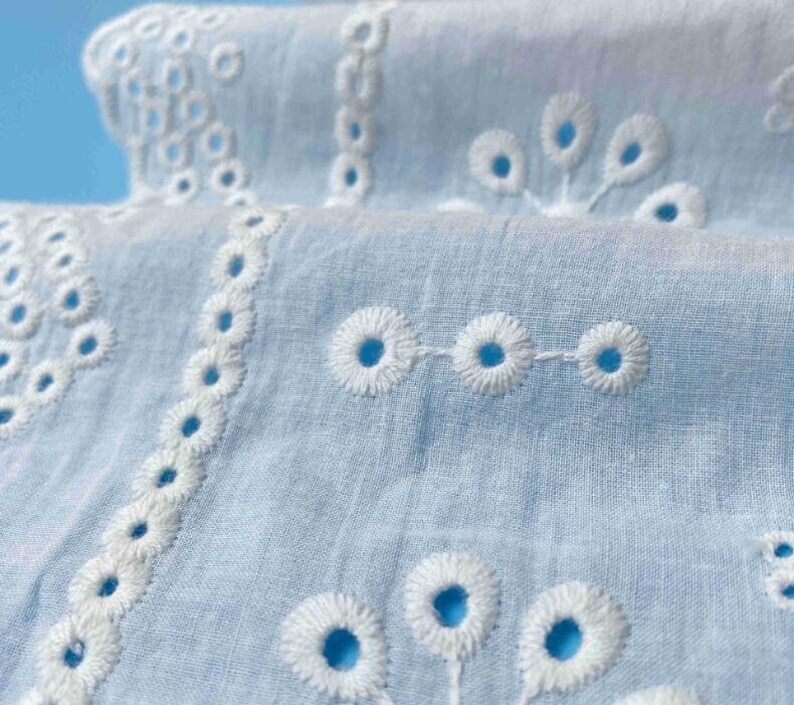 Cotton Lace Fabric Eyelet Flower Design Both Scalloped Borders Off White Color 55 Width 1 Yard image 6