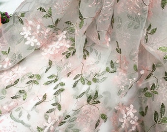 1 Yard Leaf Tulle Lace Fabric, Pink Gauze Fabric, Embroidery Lace Fabric, Mesh Lace Fabric, 2019 New Design