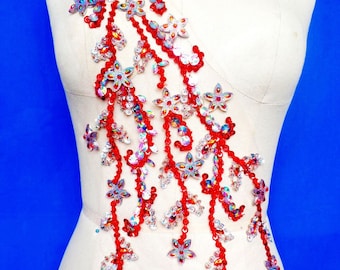 Blue/Red/Purple beaded Applique, beaded Applique lace for lyrical dance costumes bridal applique with sequins