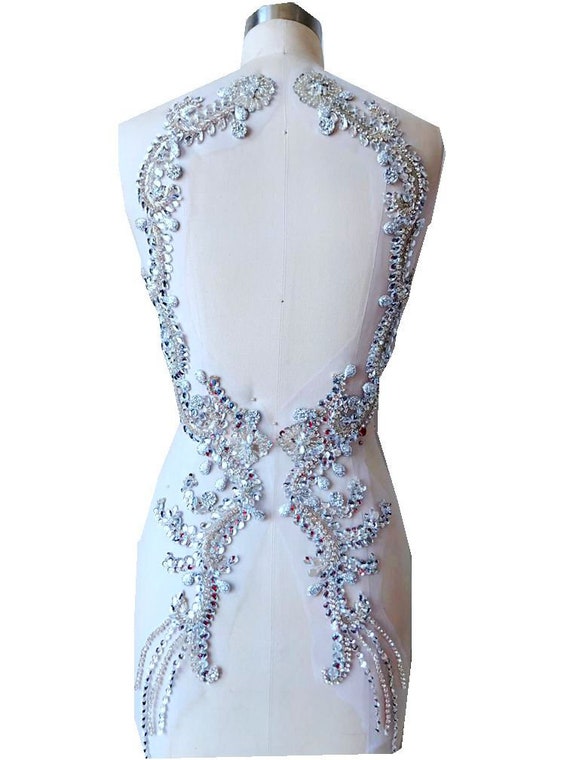 Applicazione Ricamata A Mano In 100% Strass Su Rete Bianca - Perline Cristallo Per Abiti, Accessorio Sposa O Party (Viola) - 2