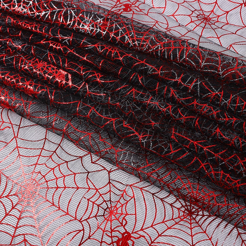 Tela De Encaje Roja Y Negra Para Decoración - 1.8x1.6 M, Ideal Para Halloween, Bodas O Manualidades DIY
