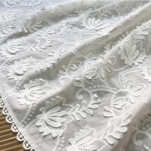 Vintage Embroidered Lace Fabric, 3D Flower Cotton Fabric, Off White Cotton Lace Fabric By The Yard 53&quot; Width