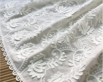 Vintage Embroidered Lace Fabric, 3D Flower Cotton Fabric, Off White Cotton Lace Fabric By The Yard 53" Width