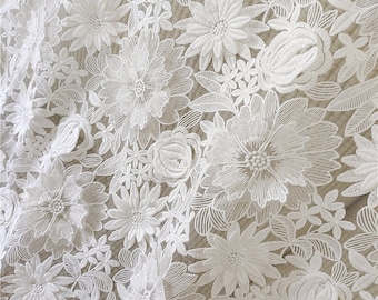 Milky Organza Lace Fabric, 3D Flower Embroidered Lace Fabric, Organza Fabric With 3D Floral