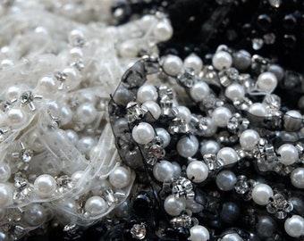 Narrow Rhinestone Pearl Beaded Trim 0.3" Width For Bridal Sash, Costume, Wedding Dress By The Yard 2019 New