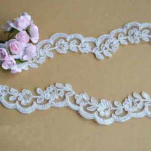 Adorno de encaje angosto de 1,5" de ancho con cordón, tirantes para vestido de novia, hermoso adorno de encaje floral de Alencon