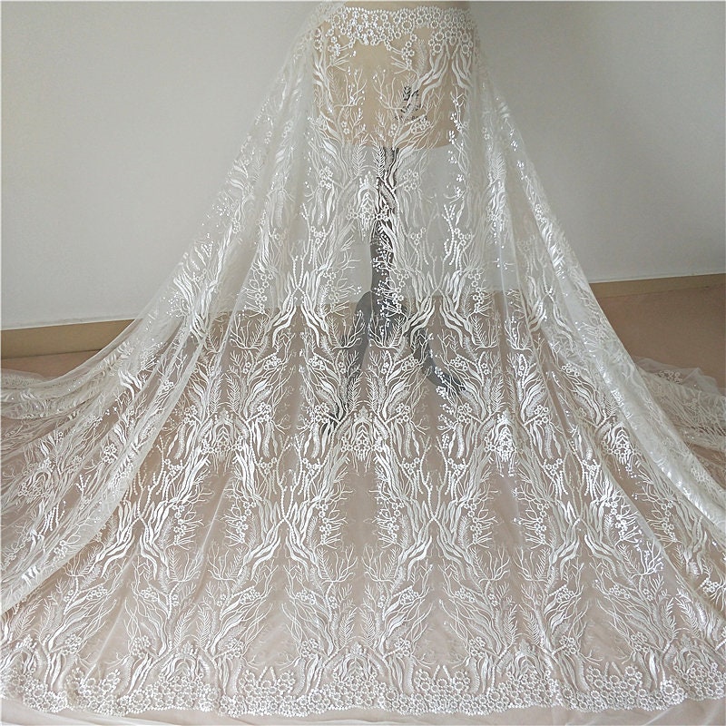 Beautiful bridal lace fabric ivory wedding dress fabric grass | Etsy