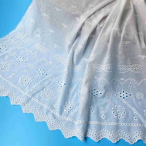 Cotton Lace Fabric Eyelet Flower Design Both Scalloped Borders Off White Color 55 Width 1 Yard image 2