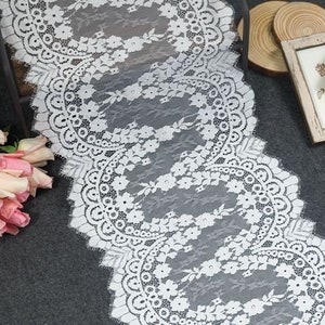 Lace Trim, Tulle Lace Trim, Scalloped Lace Trim, Black Lace Trim, Off White Lace Trim, Soft French Lace 12.2 inches Wide 3 Yards