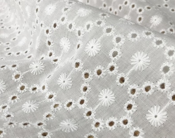 Tela de encaje de algodón, tela de algodón, tela de algodón calada cortada a medida, tela para vestidos con ojales, tela para bodas