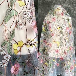 1 Yard High Quality Colorful Floral Lace Fabric Flower Embroidered Tulle Fabric For Baby Dress,Wedding Dress,Girl Dress 51&quot; width