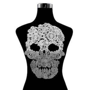 Large Skull Applique, 1 Piece Of Black Or Off White Venice Lace Applique, Funny Milk Silk Water Soluble Lace Patch