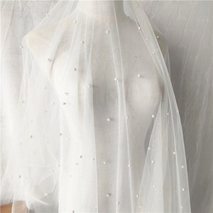 White Tulle Bead Pearl Lace Fabric Exquisite Bridal Wedding Headband Fabric Dress Fabric 300cm width 150cm width