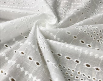 Tela de algodón, tela de encaje de algodón, encaje de algodón, tela de algodón blanco roto, tela de algodón con ojales