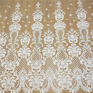 1 Yard Wedding Vintage Lace Fabric Ivory Tulle Flower Embroidered Prom Dress Bridal Lace Fabric 51&quot; Wide