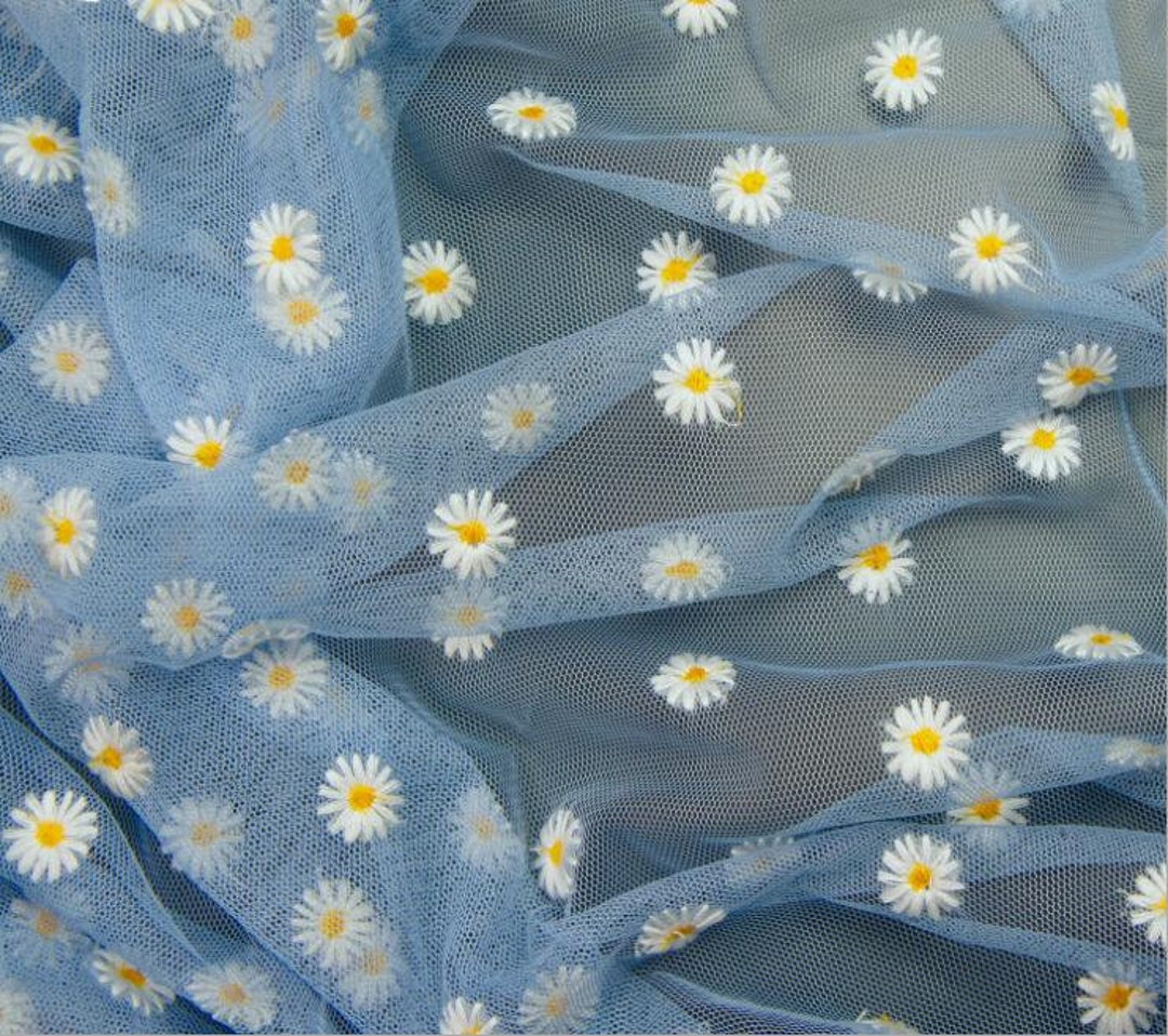 White-yellow Daisy Lace Fabric Daisy Tulle Fabric - Etsy