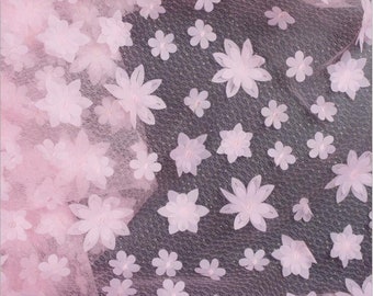 3D Flower Fabric, Beautiful Petal Tulle Fabric, Pink/Nude/Off White/Black/Sky Blue Mesh Party Dress Fabric