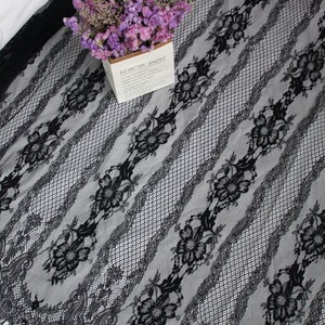 Black/White French Chantilly Lace Fabric Vintage Floral Bridal Lace Fabric Soft Wedding Fabric By The Yard