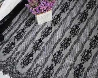 Black/White French Chantilly Lace Fabric Vintage Floral Bridal Lace Fabric Soft Wedding Fabric By The Yard
