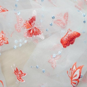 Illusion Butterfly Fabric, Embroidery Mesh Lace Fabric, Colorful Butterfly Tulle Fabric, Bridal Lace Fabric 51" Width 1 Yard