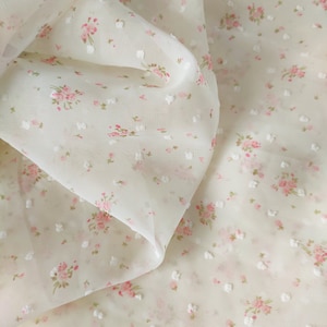 Tessuto in chiffon con piccoli pois floreali in 3 colori, rosa, beige, blu, con stampa floreale, ricamo a pois, per abito da sposa moderno, tenda, abito da banchetto
