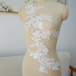 sequins leaf floral embroidery lace applique cotton thread tulle bodice lace applique for wedding dress bridal applique 1pc 58cm * 25cm