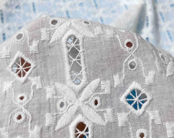 Retro Lace Fabric, Off White Cotton Lace Fabric With Eyelet Floral, Crochet Cotton Lace Fabric 51" Wide By the Yard