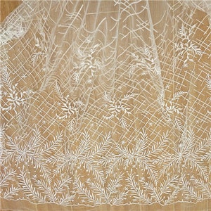 Leaf Tulle Fabric Embroidered Lace For Wedding Gowns, Girls Dress, Curtains