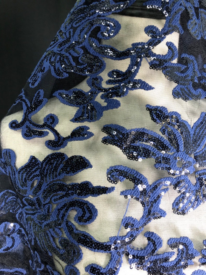 Navy Blue Sequin Fabric Sparkler Sequins Fabric Dark Blue Etsy