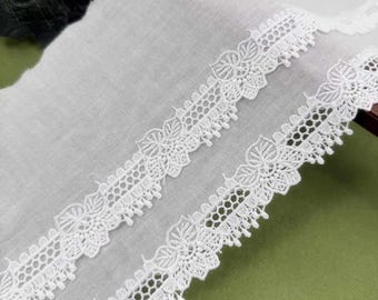 5.51" Wide Lace Trim Milk Silk Cotton Floral Embroidered Lace Border For Doll Dress Underwear Costume DIY Craft Supplies by the yard