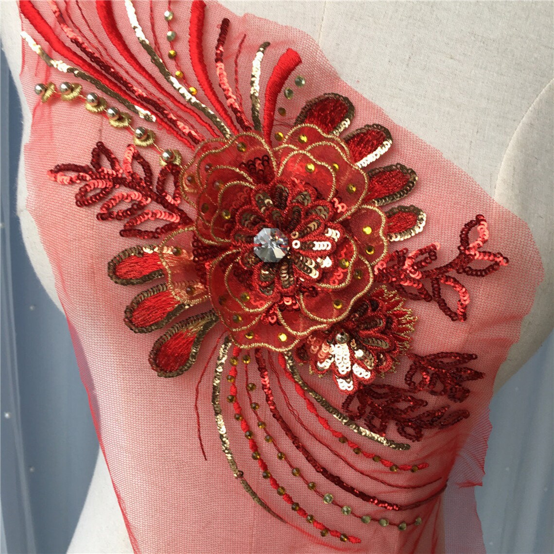 Delicate 3D Rhinestone Petals Lace Patch Embroidered Trim Etsy