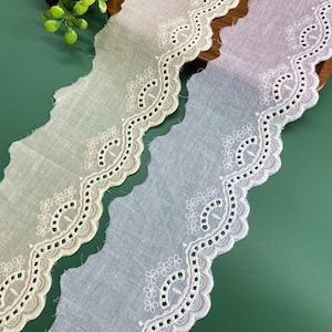 Floral Embroidery Scalloped Cotton Eyelet Lace Trim 3.15"( 8cm) Off White/Apricot Color