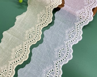 Floral Embroidery Scalloped Cotton Eyelet Lace Trim 3.15"( 8cm) Off White/Apricot Color