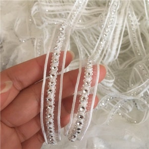 2 Yards Narrow Rhinestone Lace Trim Black/Off White Lace Ribbon 0.5 Inches Wide Wedding Straps Dolls Outfits