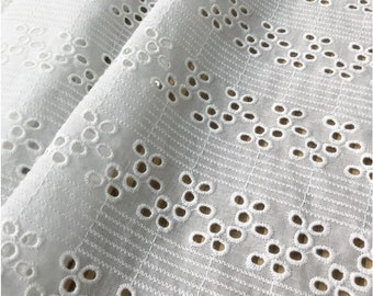 Winter-New Eyelet Fabric By The Yard, Cotton Lace Fabric In Off White, Retro Cotton Fabric 53 Inches Wide