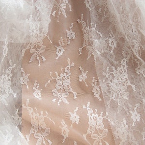 Off White/Beige/Black Floral Embroidered Tulle Lace Fabric Evening Dress Fabric 1 Yard