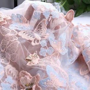 5 Colors 3D Butterfly Embroidery Lace Fabric Vivid Butterfly Tulle Mesh Fabric For Girl Dress Wedding Dress Bridal Veil 1 Yard
