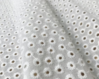 Circle Eyelet Cotton Fabric By Yard, Cotton Embroidered Fabric, Hollowed Out Lace Fabric, Wedding Gown Lace Fabric