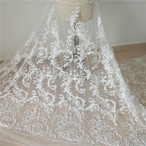 Exquisite Floral Embroidered Dress Lace Fabric in Off White Tulle Stylish Costume Ballgown Prom Skirt Sewing lace By Yard