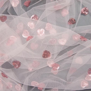 Sequined Heart Lace Fabric Soft Tulle Embroidered Fabric For Dance Costume, Prom Dress, Girl Dress, Party Decor