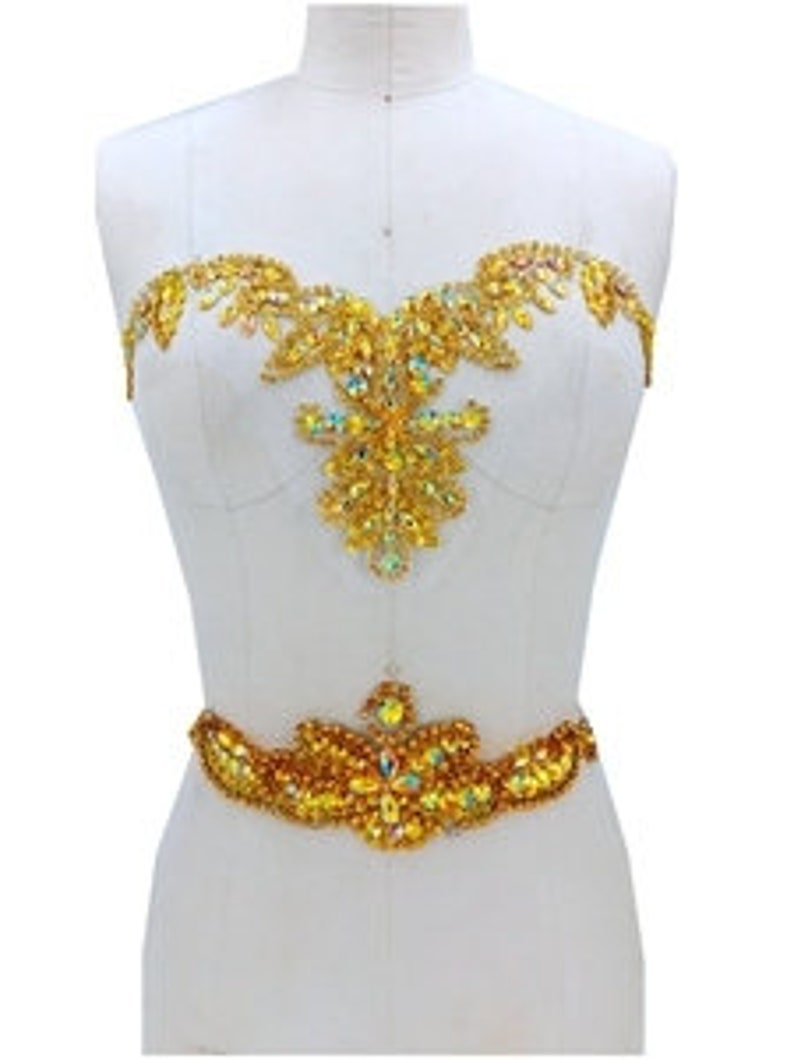 1 Set Bridal Dress Belt GoldRedRoyal BlueChampagneWhite 11 Colors Heavy Beaded Rhinestone Collar Applique