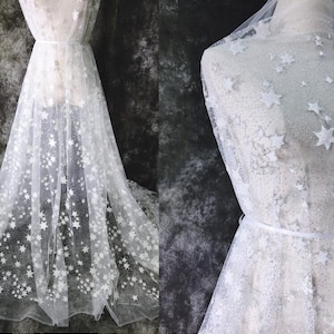 Tela de encaje con estrellas, diseño de última moda 2020, tela brillante de tul blanco para vestidos de fiesta, velos de novia y fondos.