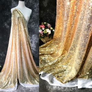 Gold Sequin Fabric, Full Sequined Fabric, Sparkle Sequins Mesh Fabric, Golden Fabric By The Yard 51&quot; Width