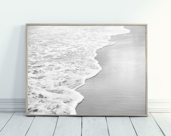 Impresión de olas de playa, descarga digital de fotografía de playa en blanco y negro, impresión de playa, descarga instantánea de playa costera, impresión de fotografía.